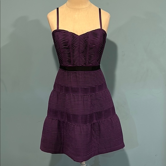 BCGBMaxAzria Pleated Chiffon Removable Straps Mini Dress 2 Grape Purple Formal - Picture 1 of 17